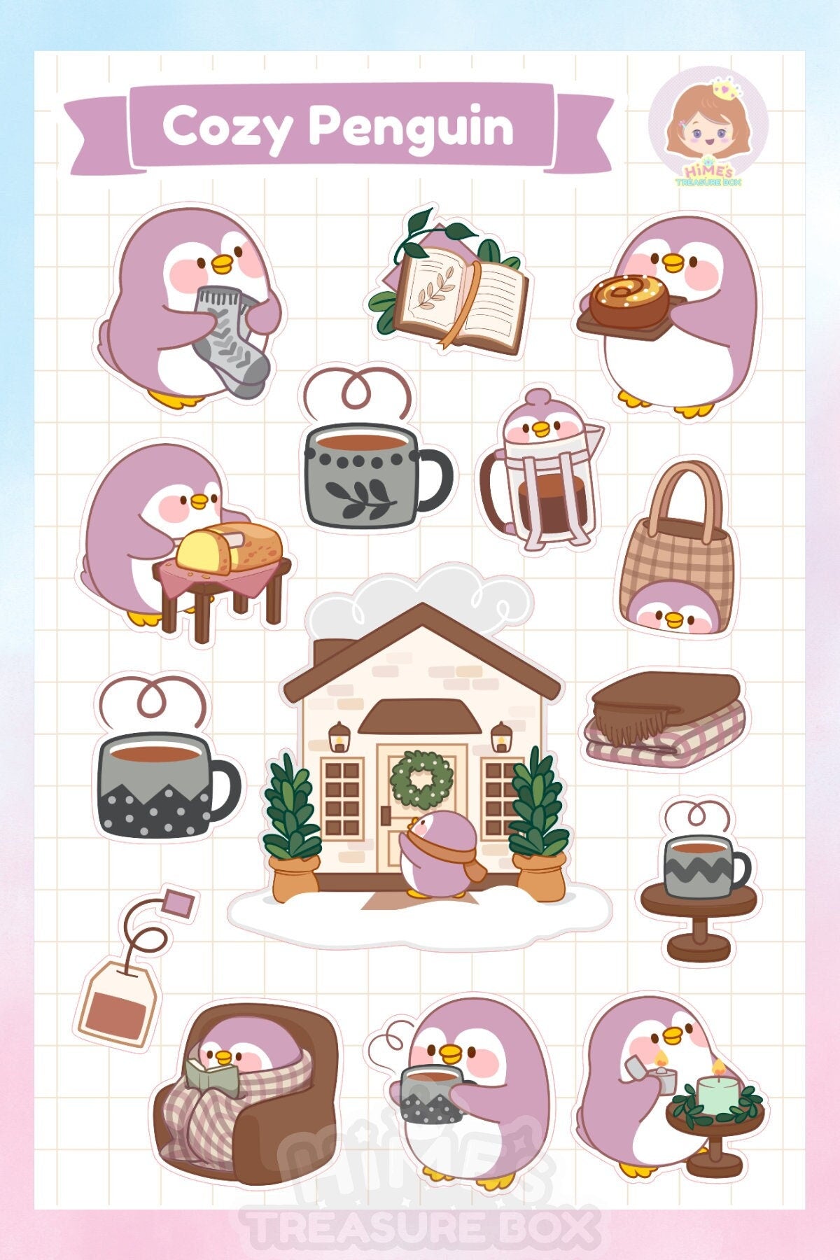 Cozy Penguin Sticker Sheet kawaii stationery
