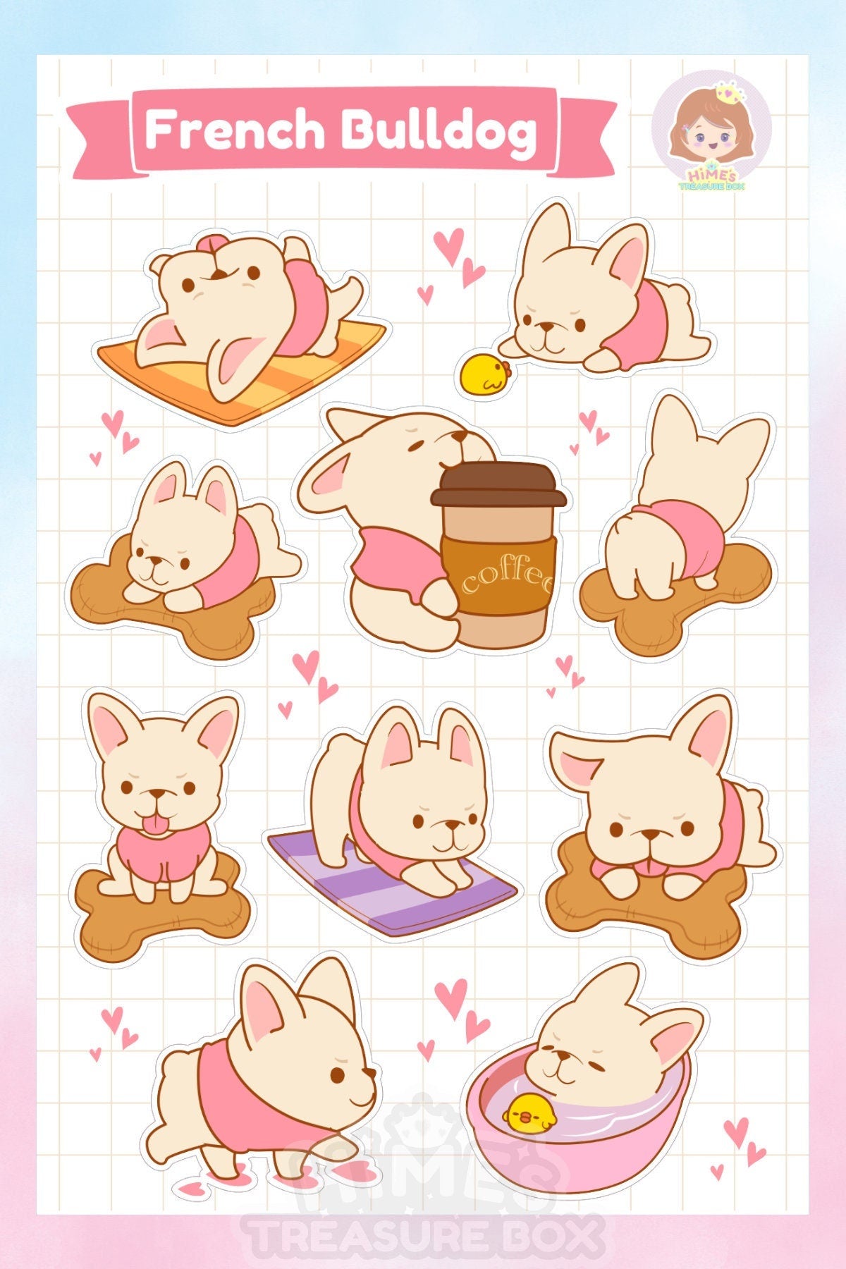 French Bulldog Sticker Sheet kawaii stationery