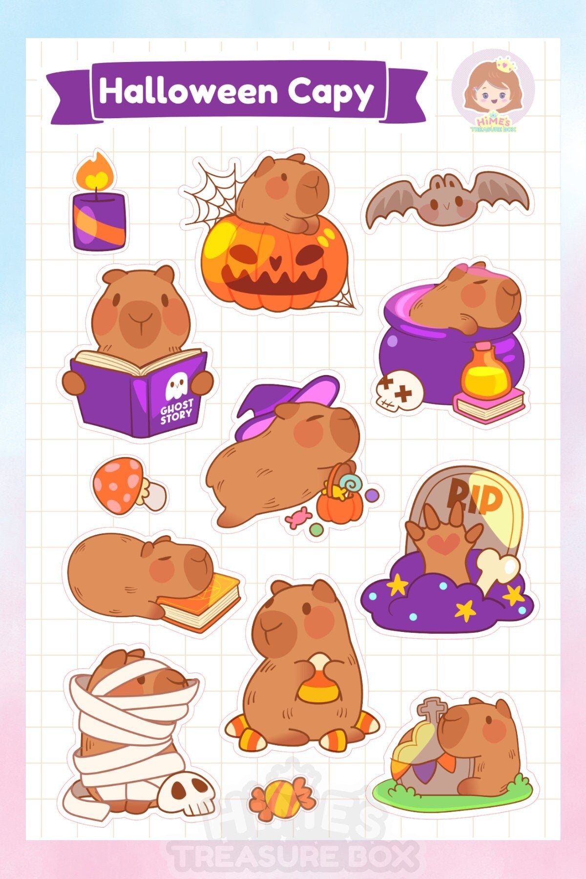 Halloween Capy Sticker Sheet kawaii stationery