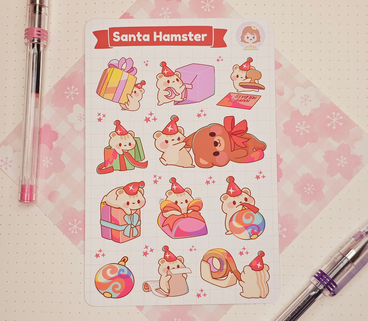 Santa Hamster Sticker Sheet kawaii stationery