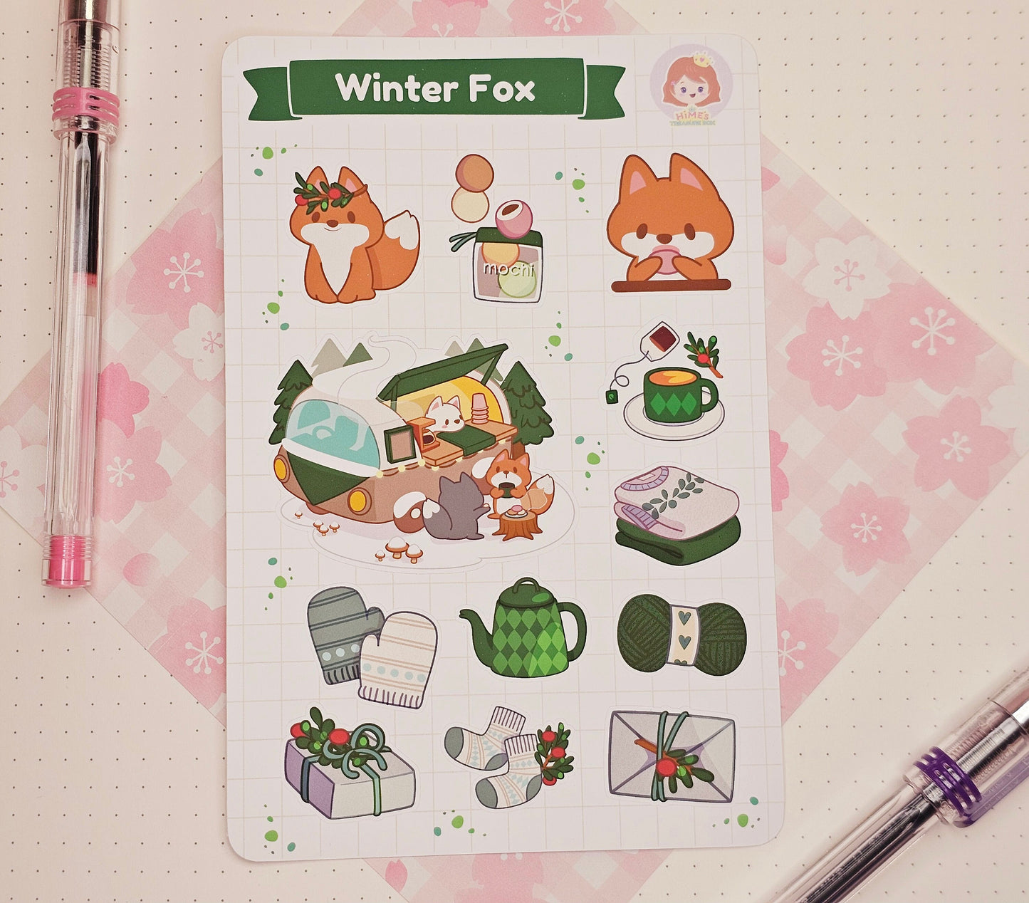 Winter Fox Sticker Sheet kawaii stationery