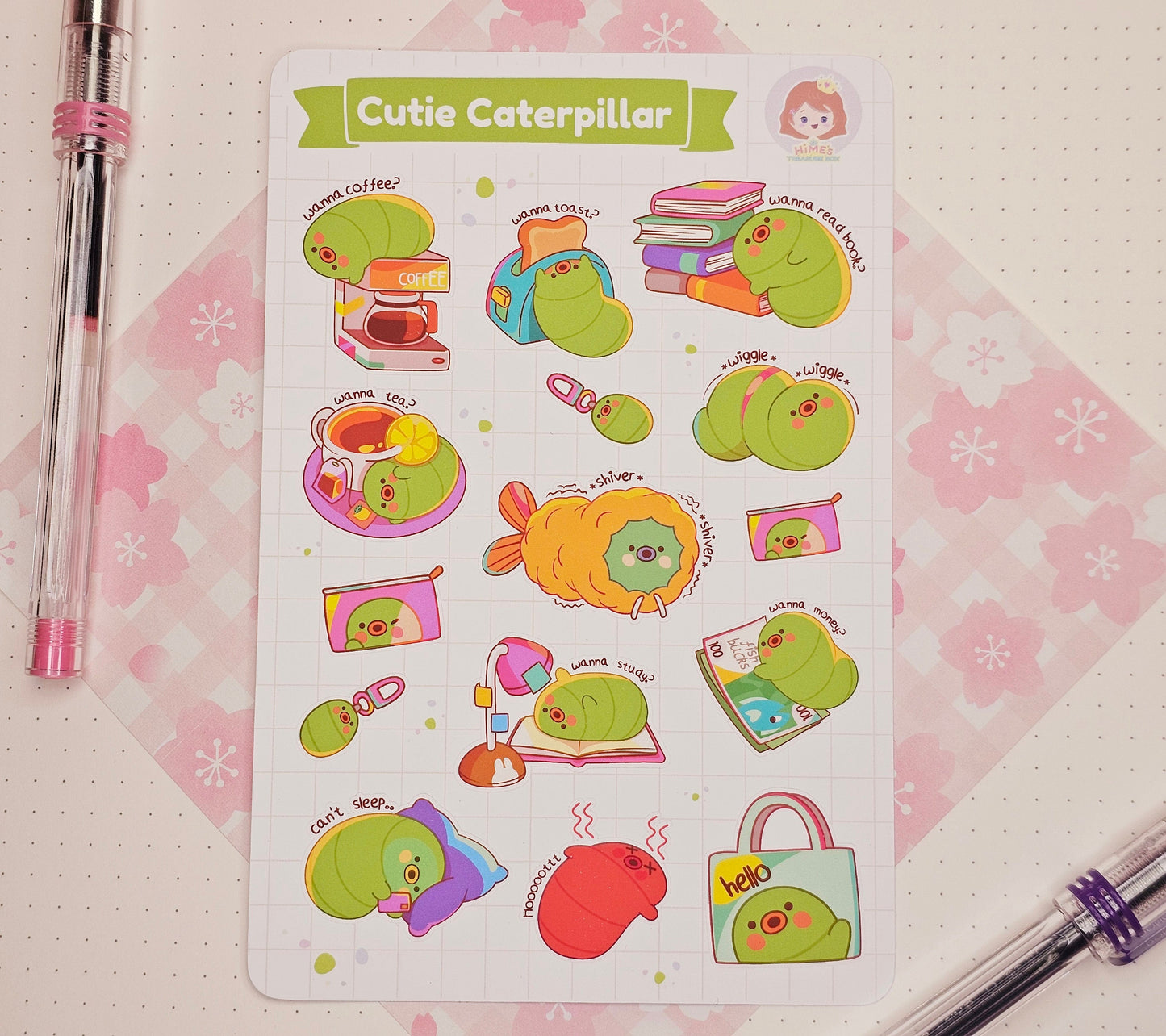 Cutie Caterpillar Sticker Sheet kawaii stationery