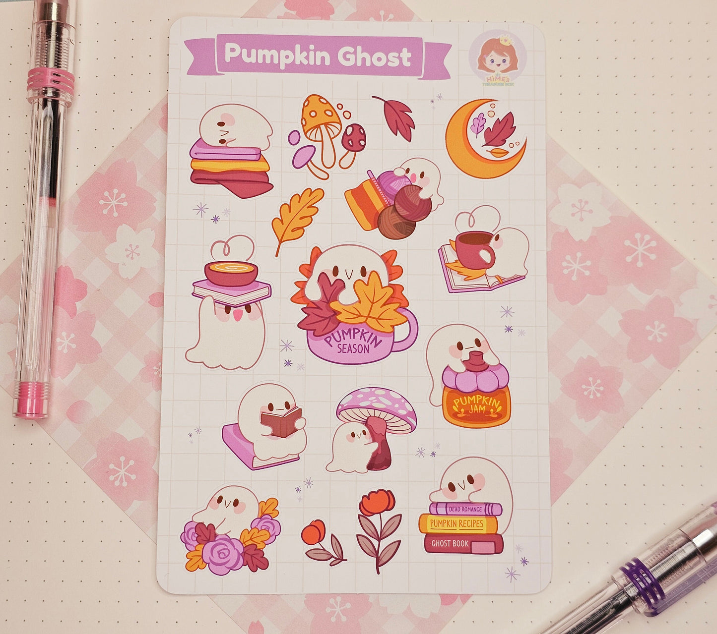 Pumpkin Ghost Sticker Sheet kawaii stationery