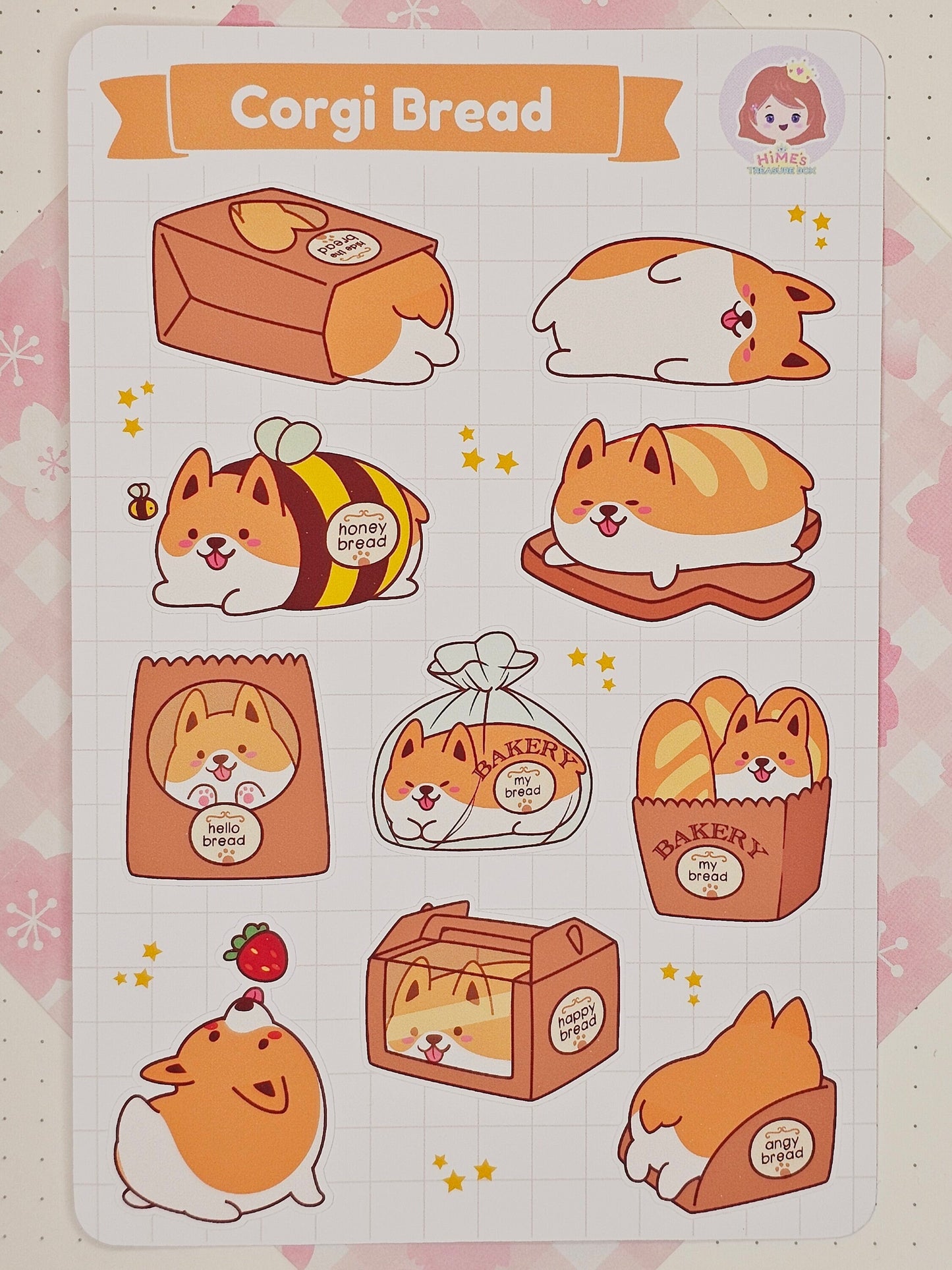 Corgi Bread Sticker Sheet kawaii stationery