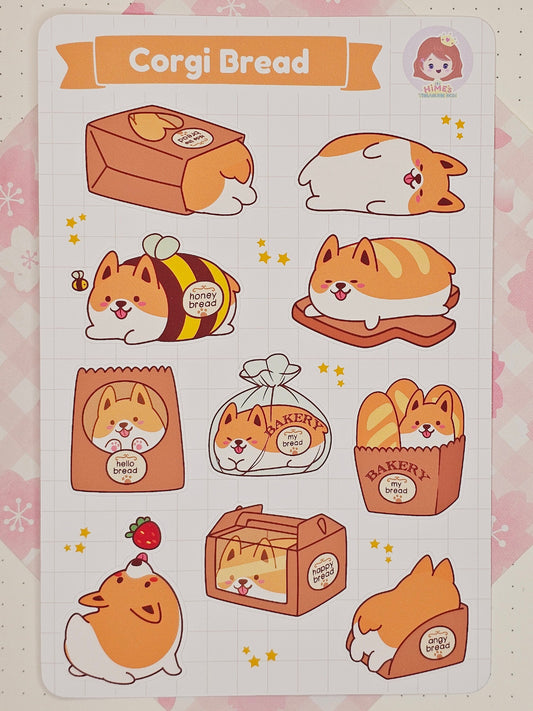 Corgi Bread Sticker Sheet kawaii stationery