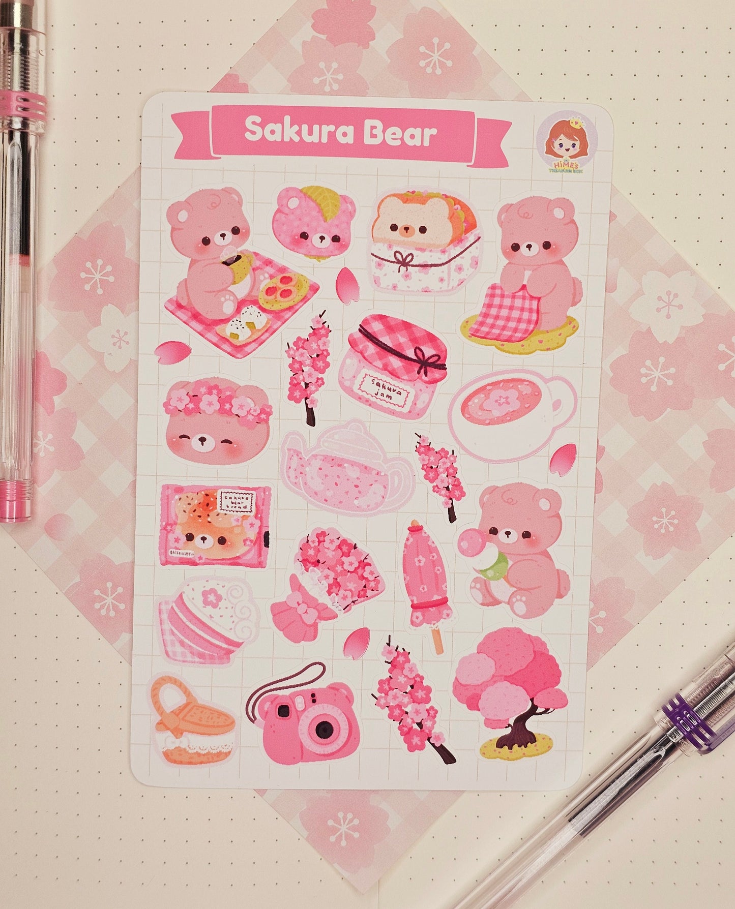 Sakura Bear Sticker Sheet kawaii stationery