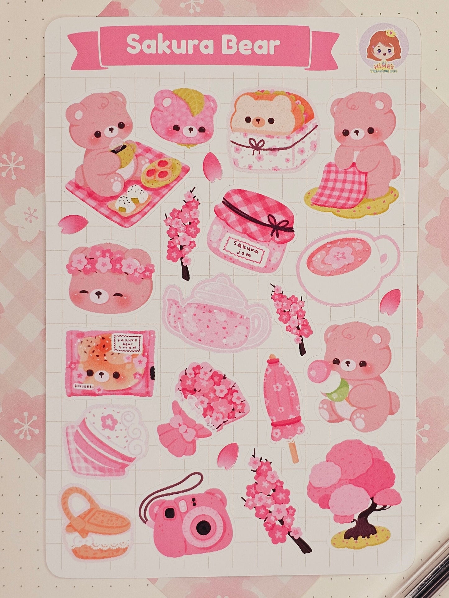 Sakura Bear Sticker Sheet kawaii stationery