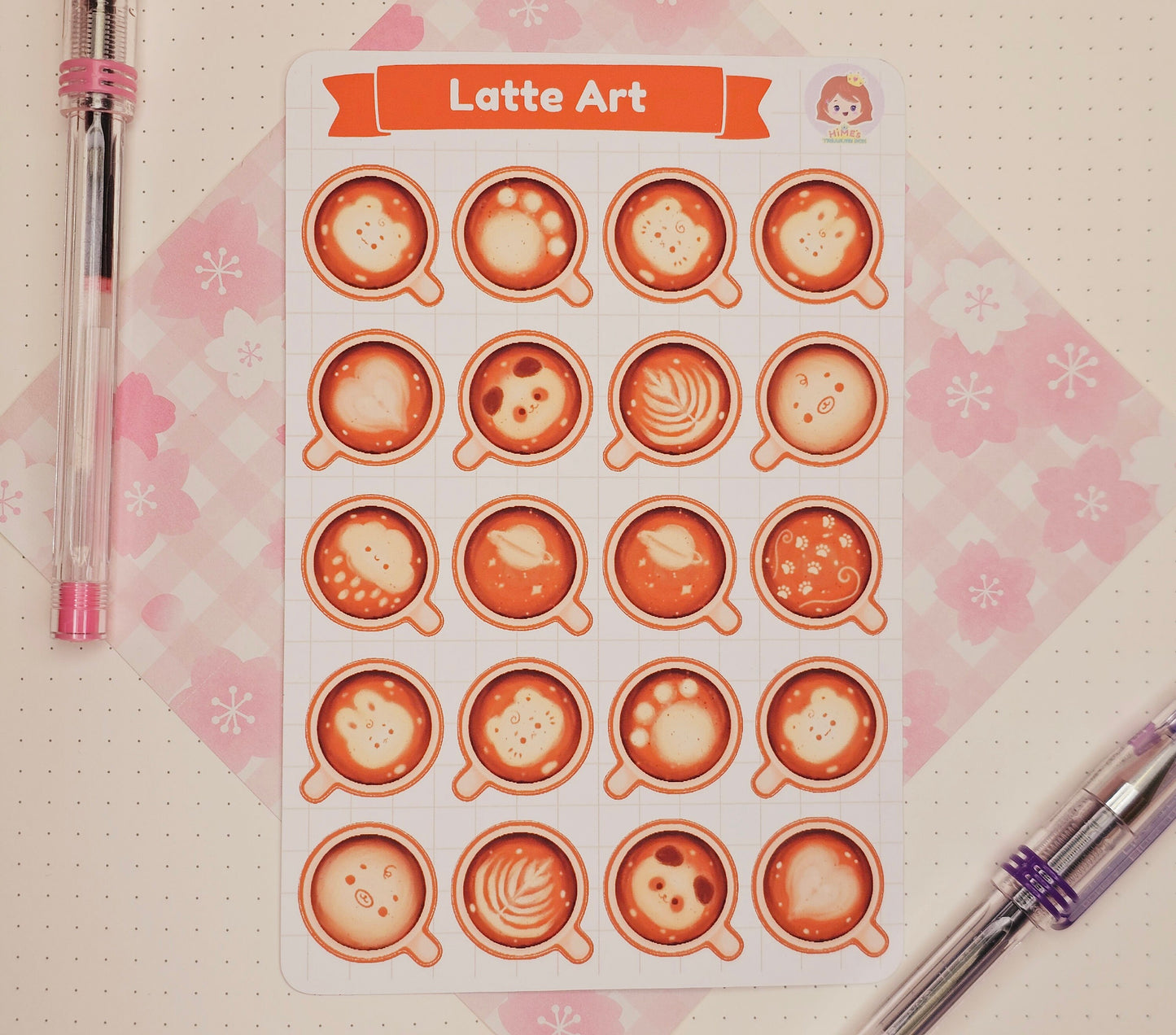 Latte Art Sticker Sheet kawaii stationery