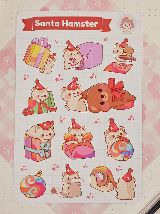 Santa Hamster Sticker Sheet kawaii stationery