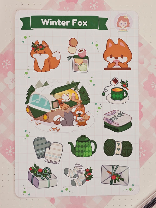 Winter Fox Sticker Sheet kawaii stationery