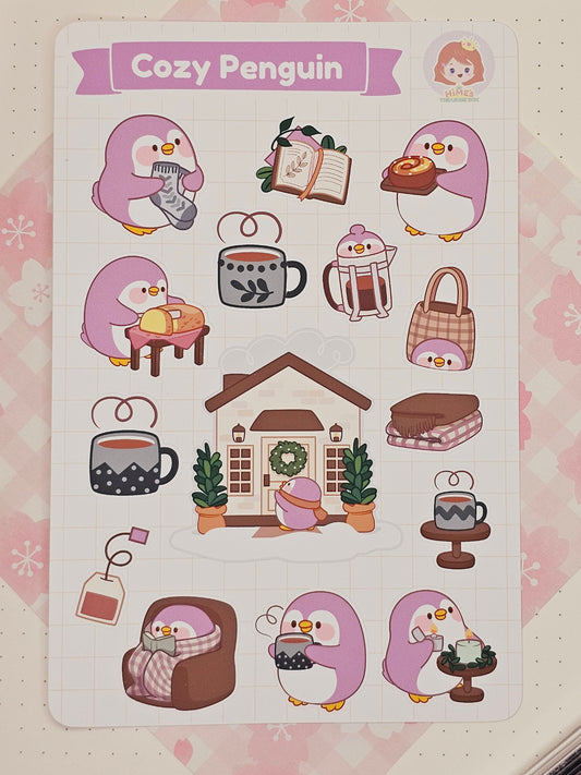 Cozy Penguin Sticker Sheet kawaii stationery