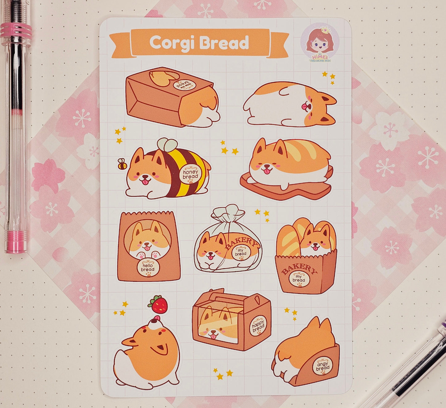 Corgi Bread Sticker Sheet kawaii stationery