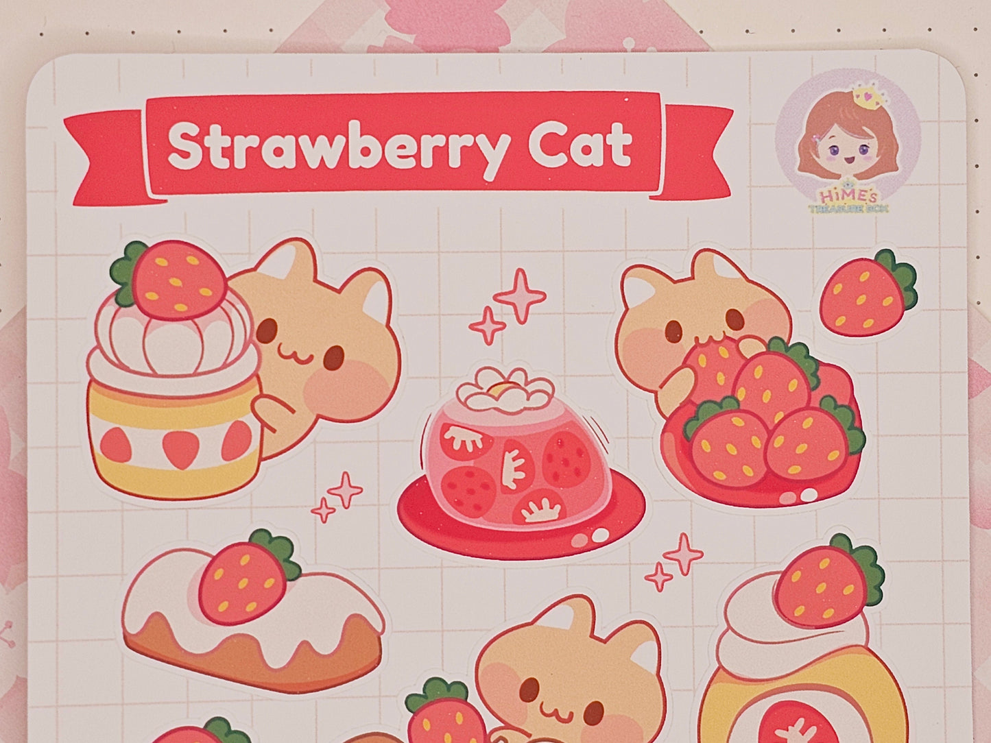 Strawberry Cat Sticker Sheet kawaii stationery