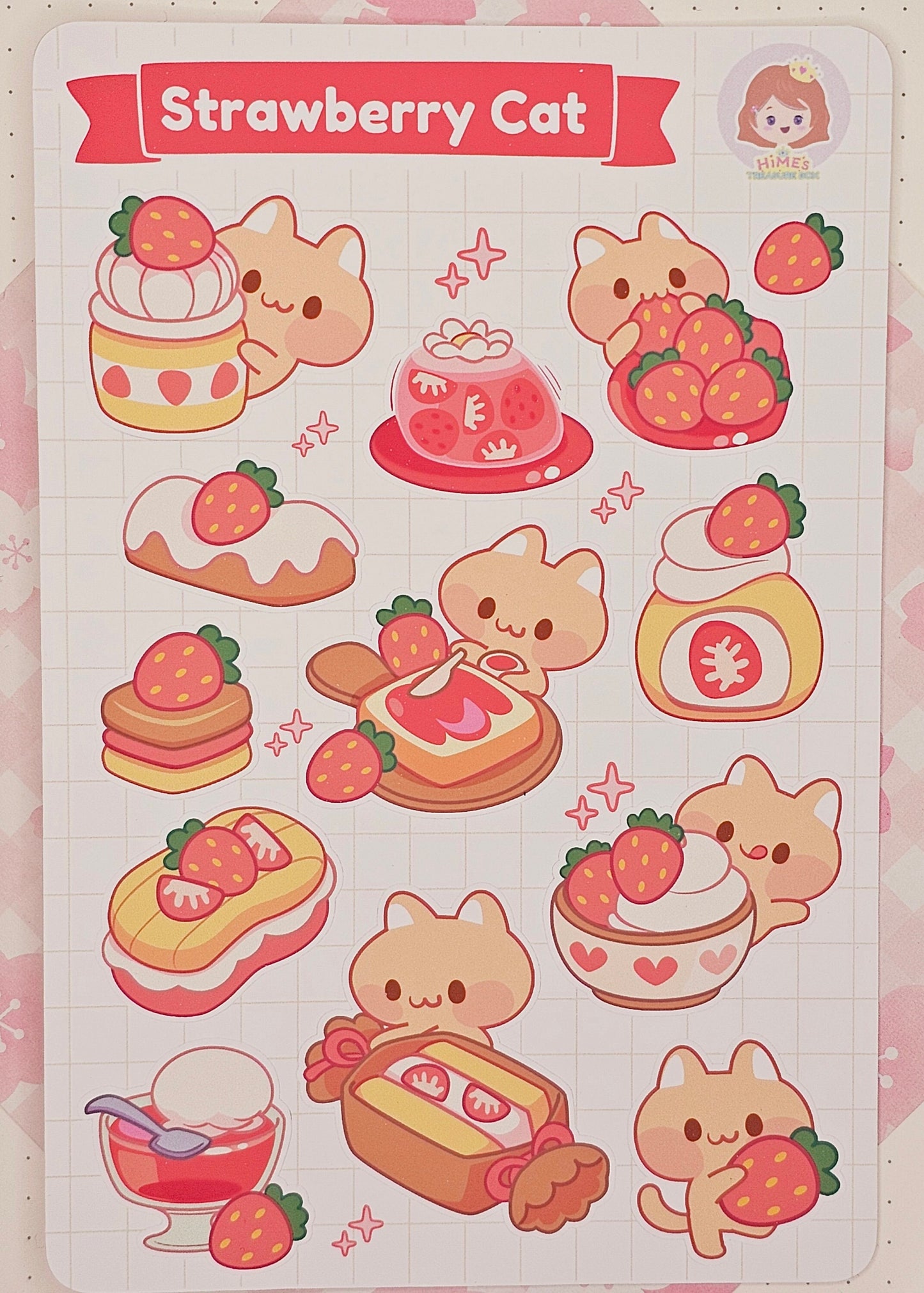 Strawberry Cat Sticker Sheet kawaii stationery