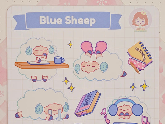 Blue Sheep Sticker Sheet kawaii stationery