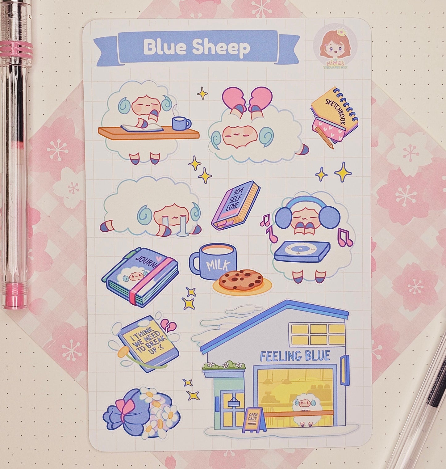 Blue Sheep Sticker Sheet kawaii stationery