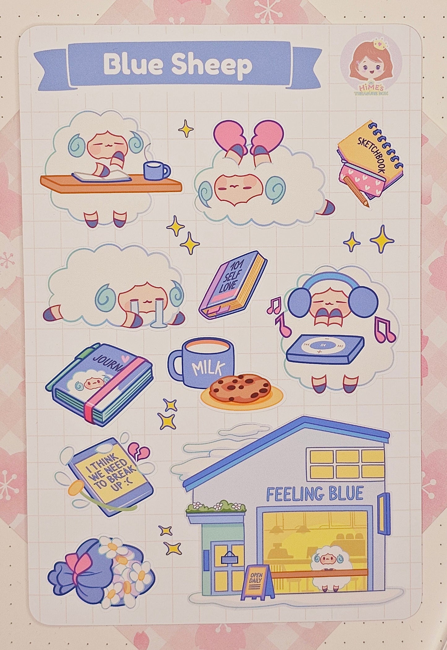 Blue Sheep Sticker Sheet kawaii stationery