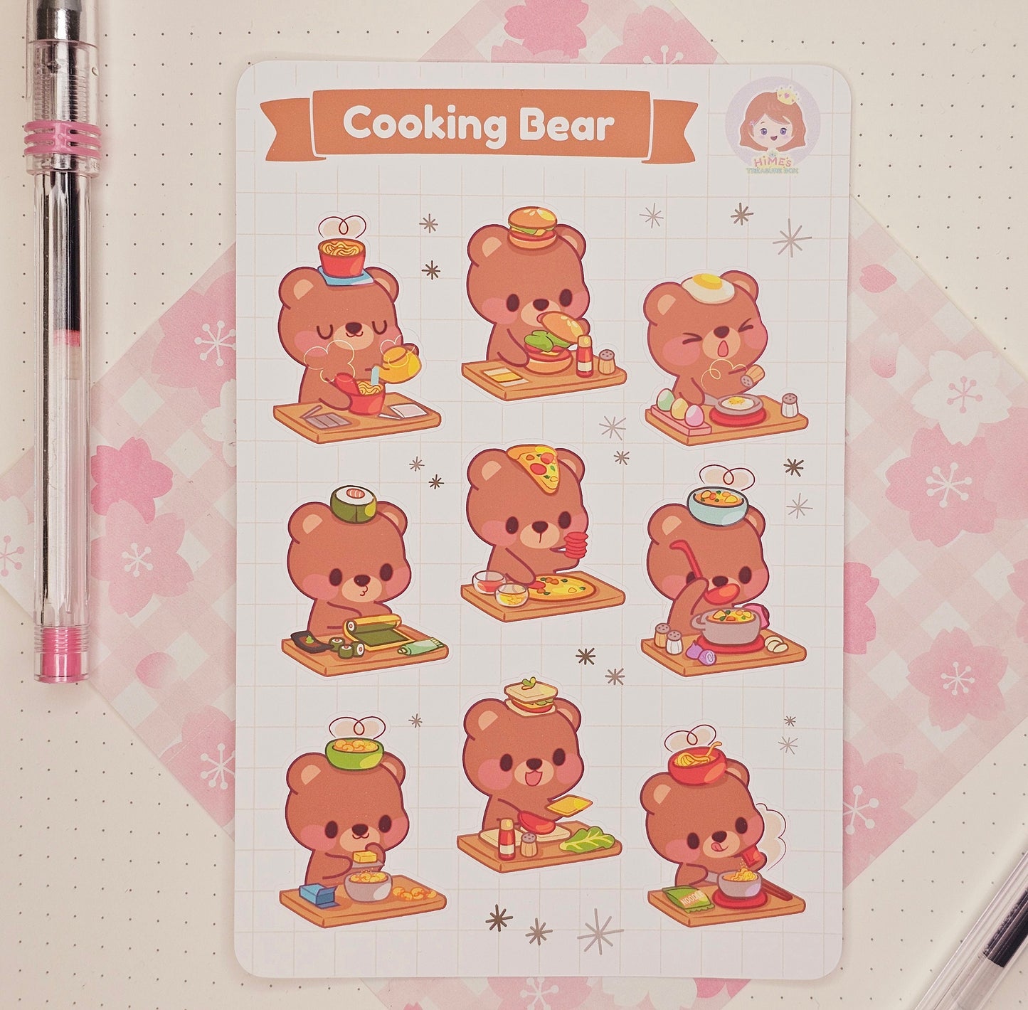 Cooking Bear Sticker Sheet kawaii stationery