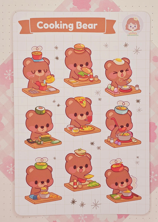 Cooking Bear Sticker Sheet kawaii stationery