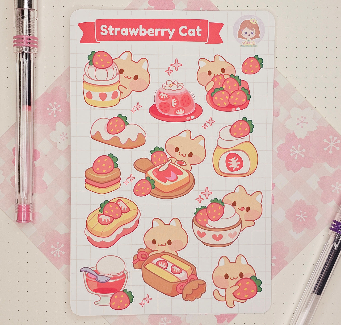 Strawberry Cat Sticker Sheet kawaii stationery